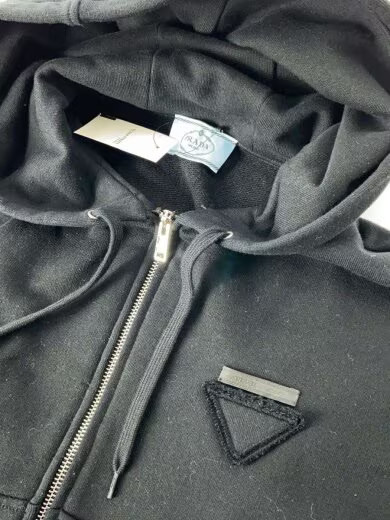 PRADA Triangle Cropped Zip Hoodie/ Size S/ Cotton/ Black/ Solid Color/ 138590 R2 thumbnail 7