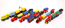 Lot Of 24 Tiny Conductors Wooden Trains Magnetic Cars Compatible w/ Thomas, Brio