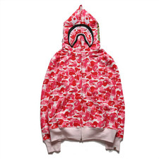 New A Bathing Ape Shark Full Zip Camouflage Hoodie Pink Men's Fleece