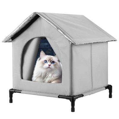 All-Season Waterproof Cat House with Winter Warm & Summer Cool Pet House Foldabl