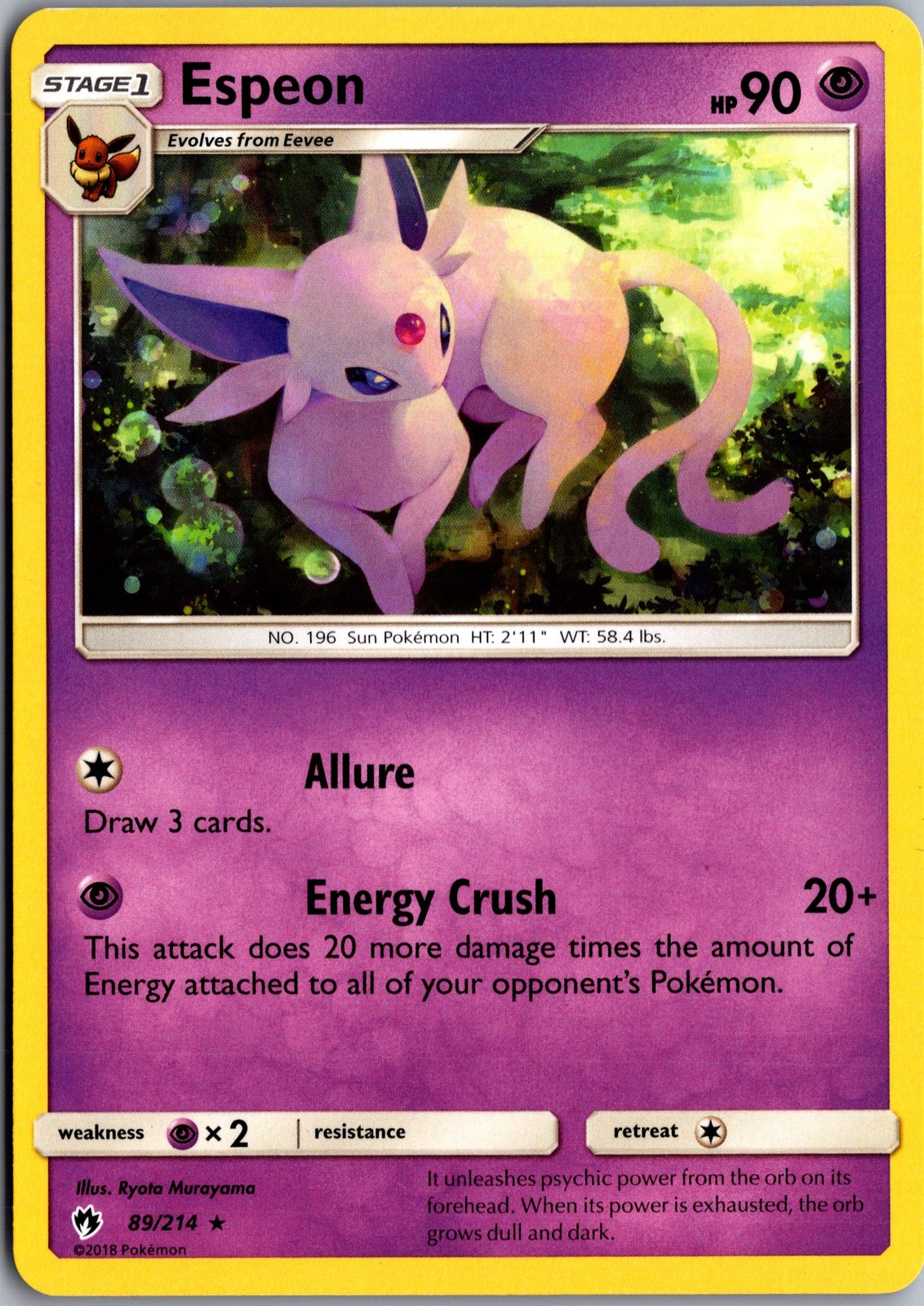 Espeon 89/214 Rare Lost Thunder Lightly Played Pokemon Card Fan Favorite