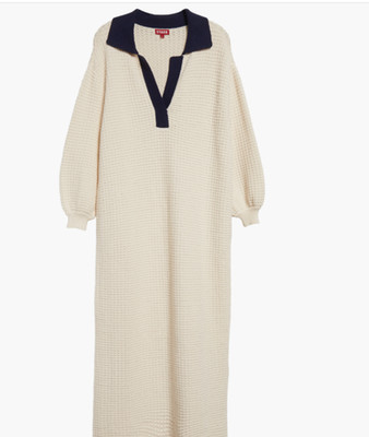 NEW, STAUD Altea Dress in Off White /Navy Sz S #MD1328