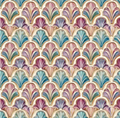 FOREVER CRAFTING UK Art Deco Shells! Scallop Fan Design Fabric Metres/Fat/Long/Quarters: 100% Cotton
