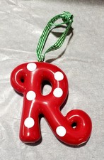 Letter R initial monogram Christmas ornament 3-D polka dot