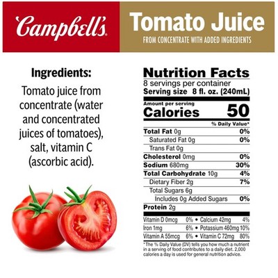 Campbell's Tomato Juice, Good Source of Potassium, 6-Pack