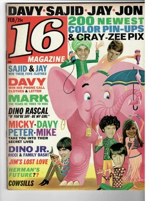Vintage 16 Teen Magazine Feb. 1968 Monkees, Jim Morrison, Twiggy, Beatles, More - Image 1 of 4
