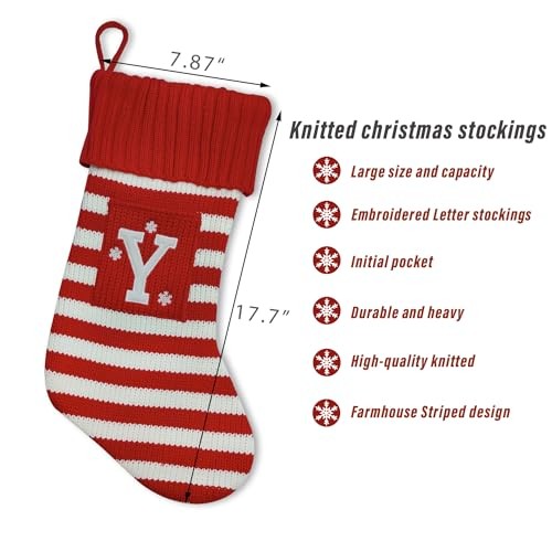 Christmas Stocking Knit Initial Christmas Stockings for Family Farmhouse Y Red - Picture 4 of 7