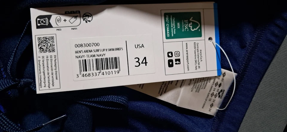 Arena Surf Up Swim Brief Men's Size 34, Team Navy,  new - Image 4 of 4