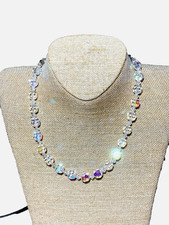 Vintage Art Deco Aurora Borealis Multicolor Faceted Crystal Choker Necklace, 17  