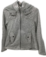 Eddie Bauer Fleece Jacket Women's Medium Gray Hooded Full Zip Padded Elbows
