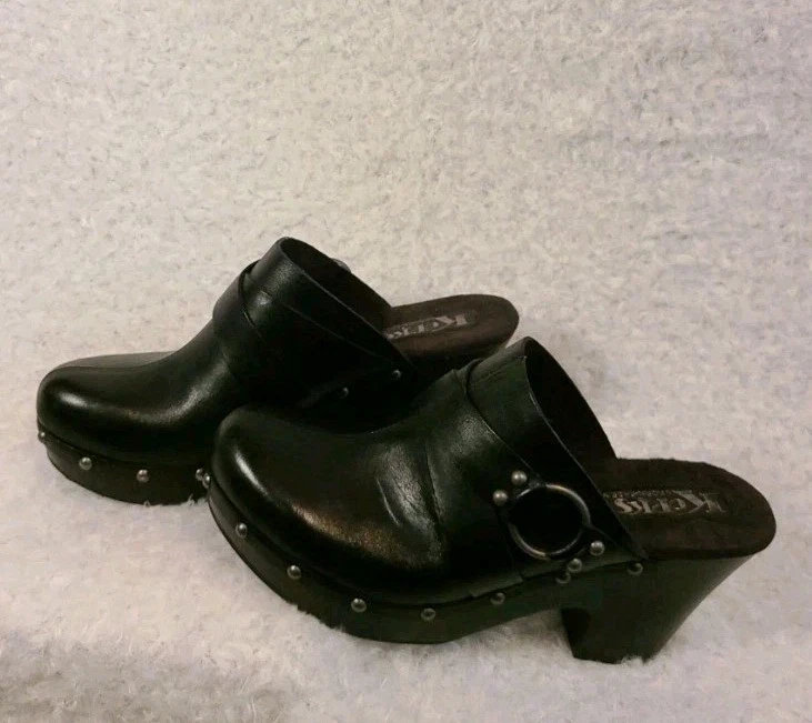 Size 9 KORKS Black Leather FELISA Studded Clogs Women's — 第 2/4 张图片