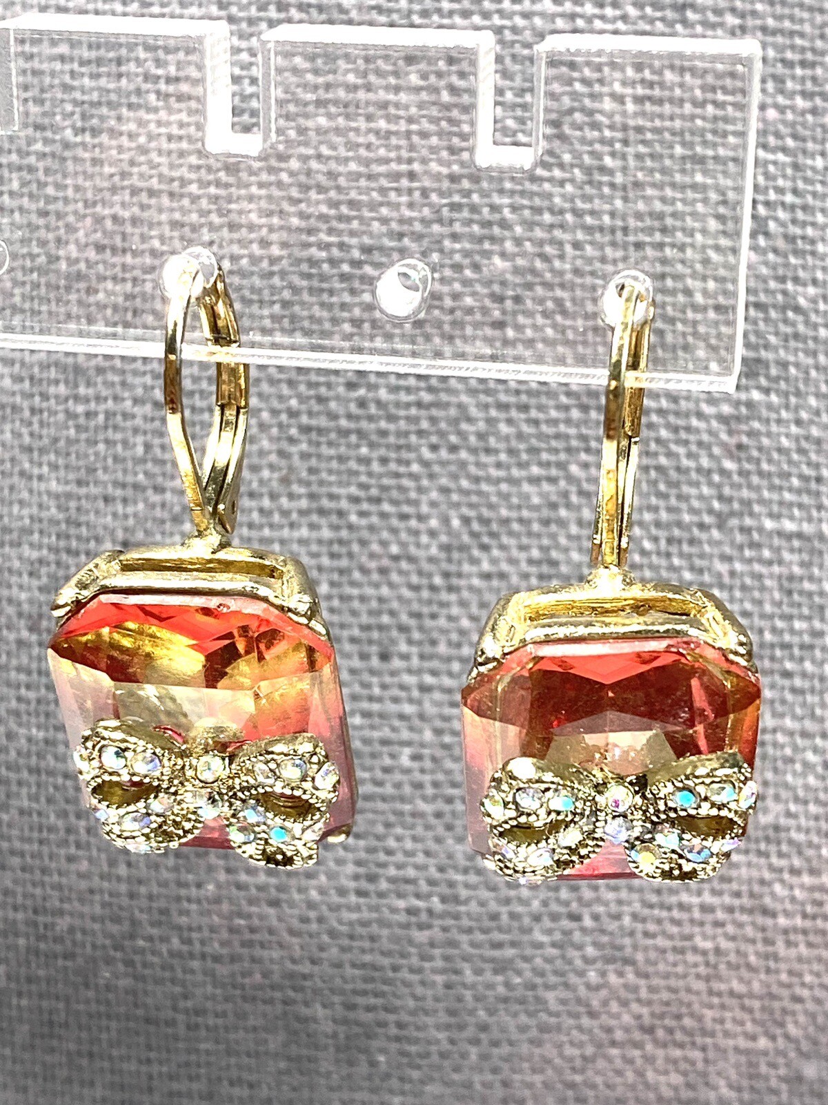 Earrings Dangles Ombre Glass  Rectangular Metal B… - image 8