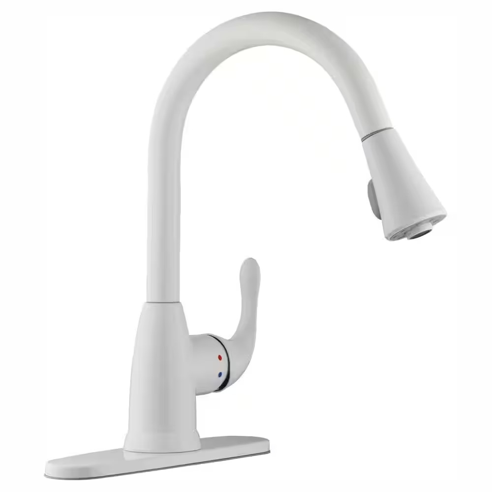 Glacier Bay Market Single Handle Pull Down Sprayer Kitchen Faucet White US ONLY