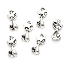 BLUK 200Pcs Cat Charms DIY Jewelry Making Pendants Antique Silver