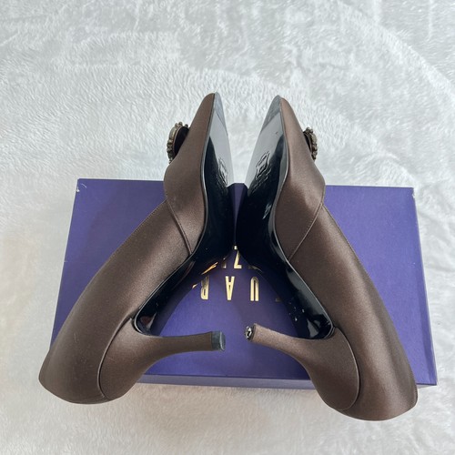 Stuart Weitzman Heels Womens 7.5 Brown Rhinestone Broach Pointed Toe Pumps NEW - Picture 6 of 11