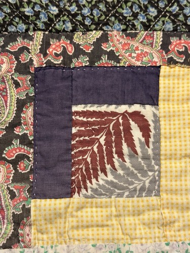 Vintage Cutter Quilt Piece 14” x 23” Log Cabin Feed Sack Fabrics #5 - Picture 9 of 13