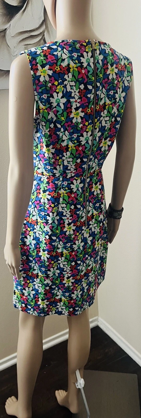 KATE SPADE tubino linea A seta stampa floreale mini abito scollo a V senza maniche 6 PICCOLO