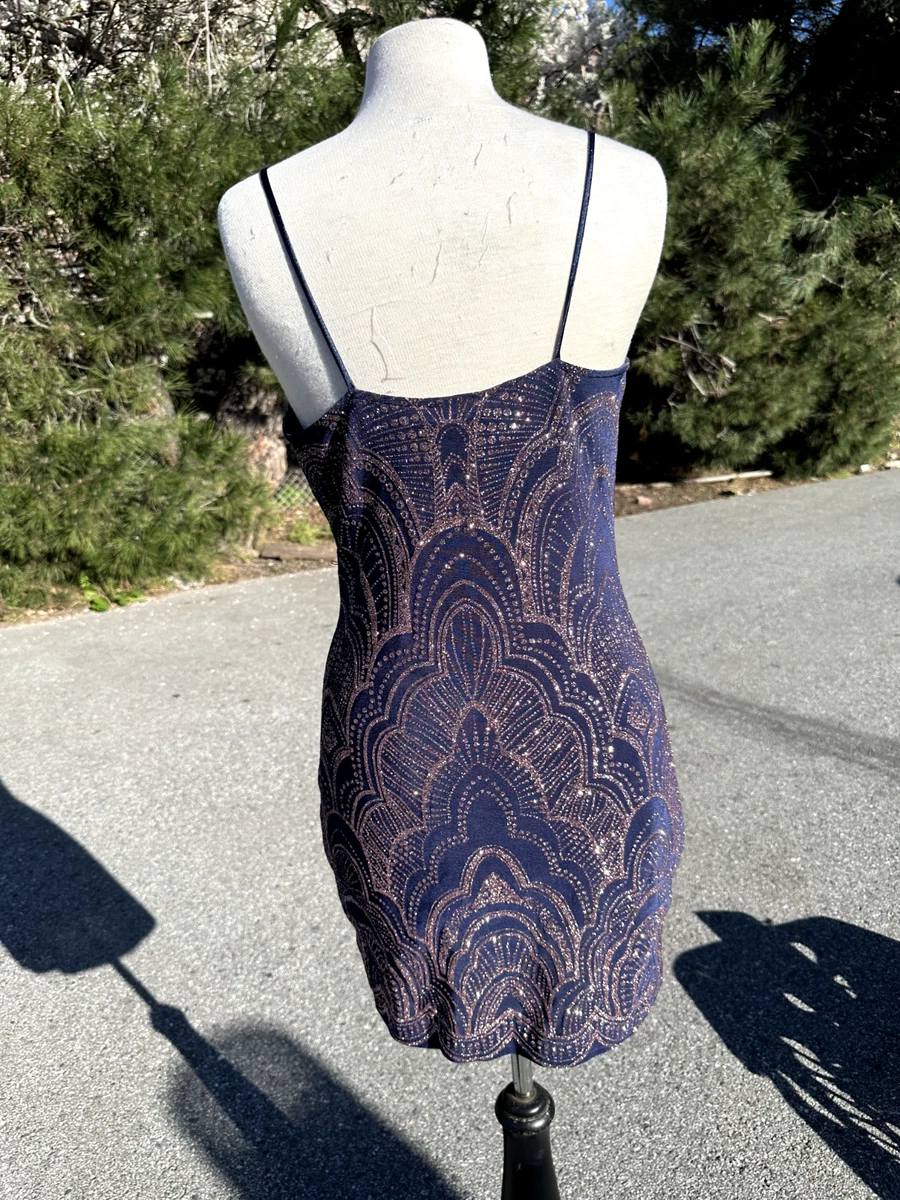 Jump Apparel Dress Large Blue Glitter Metallic Spaghetti Straps