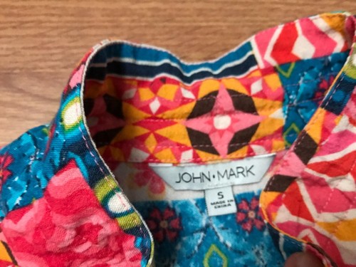 John Mark Blouse Womens S Button Front Patchwork Print Wired Neck 3/4 Sleeve - Picture 6 of 13