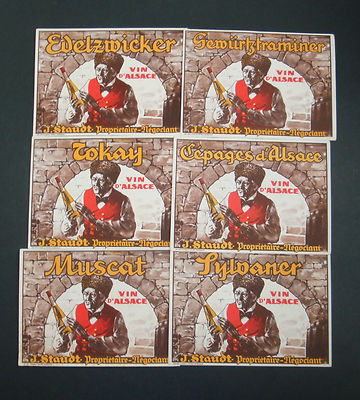 LOT 6 LABELS OLD ALSACE WINES SYLVANER MUSCAT TOKAY OLD LABELS WINE