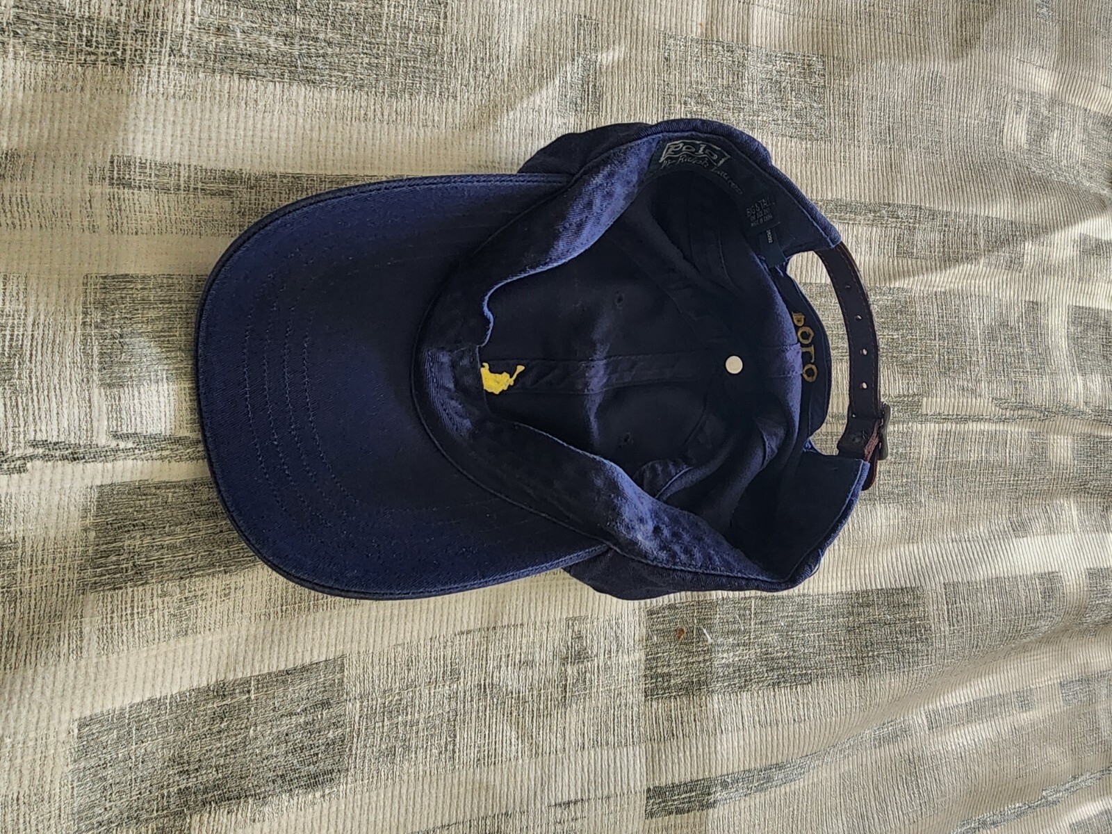 Cinturino in pelle polo blu navy vintage Ralph Lauren con logo pony giallo