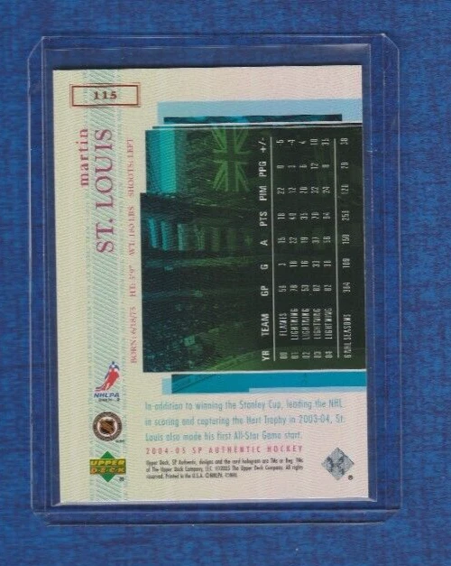 2004-05 SP Authentic Hockey All World Team # 115 Martin St. Louis - Image 2 of 2