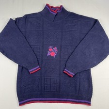 Vintage Isle of Cotton Sweater Women's XL Pullover Embroidered Made In USA Blue
