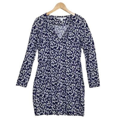 DIANE VON FURSTENBERG REINA LONG SLEEVE JERSEY DRESS LEAF DANCE PURPLE SIZE 8