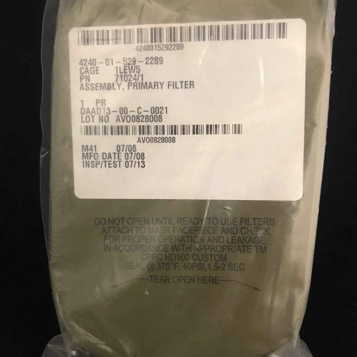 US Military AVON M41 Gas Mask Filter NSN 4240-01-529-2289 PN 71024 