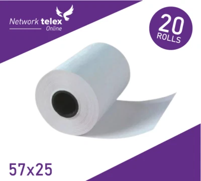 NETWORK TELEX 57 x 25mm Thermal Paper Till Rolls For Credit Card Machine BEST PRICE (20 Rolls)