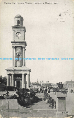 R557491 Herne Bay Uhrturm Parade und Bandstand Photochrom Grano Serie 1927