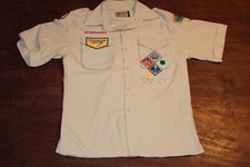 Boy Scouts of America BSA Youth Shirt Large Tan Vented Poly Microfiber Sewn Patc