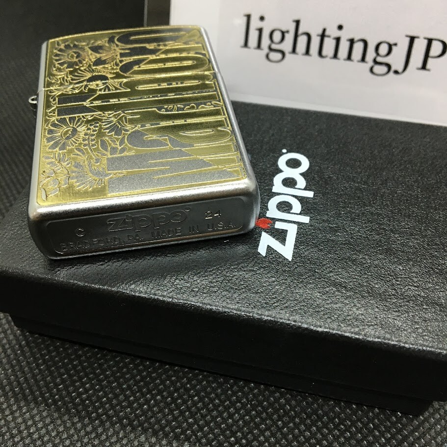 Zippo Marlboro Flower Silver Gold Etching 5 Sided Processing