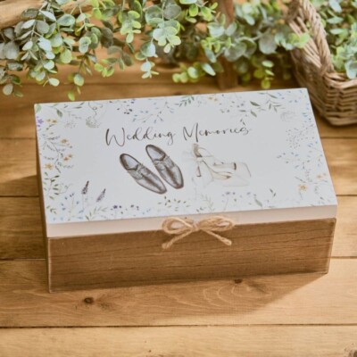 30cm rechteckige rustikale Holz Braut & Bräutigam Hochzeit Erinnerungen Andenken Box Geschenk