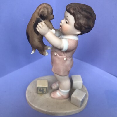 Vintage Bessie Pease Gutmann ''Mine'' Toddler Holding Puppy Dog Figurine 1985H1880