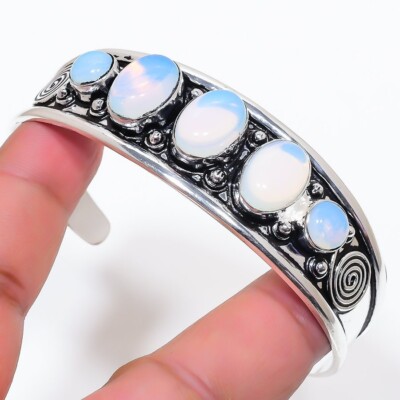 Milky Opalite Edelstein 925 Sterling Silber Schmuck Verstellbar Armreif Armband