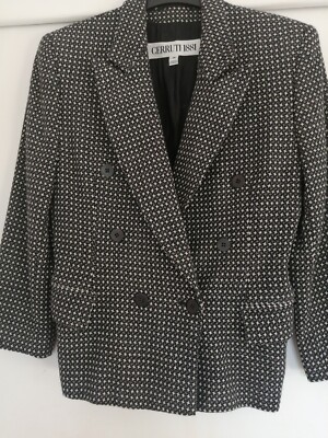 Vintage Ladies Cerrutti 1881 Jacket Luxury Fabric 100% Wool Black Ivory Grey