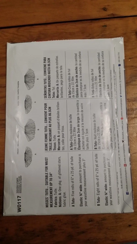 SIMPLICITY GIRLS TUTU COSTUME PATTERN W0117 ONE SIZE UNCUT FREE SHIPPING   - Image 2 of 2