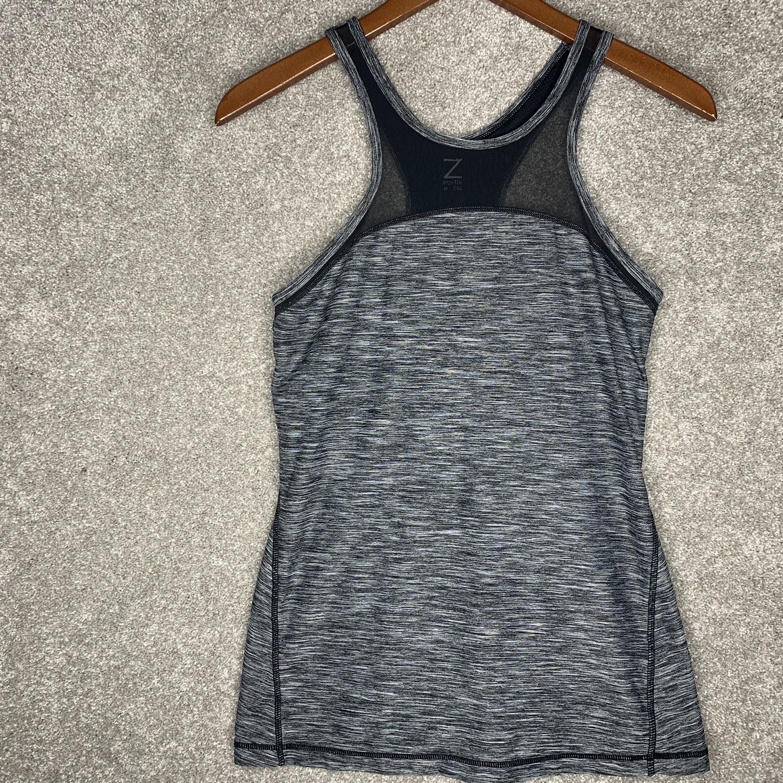 Zella Tank Top Womens Medium Racerback Black Gray Marled Mesh Work Out Yoga  | eBay