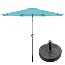 9FT Turquoise Outdoor Umbrella with Push Button Tilt  Crank  50lbs Base Stand
