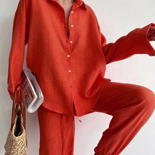 Damen Baggy Arbeit Reversausschnitt Damen 2 Stück Outfits Langarm Lounge Sets - Bild 5 von 35