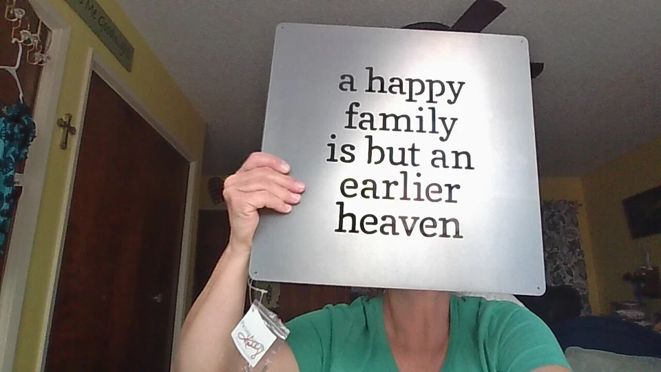 NWT Metal Wall Art, "A Happy Family is But An Earlier Heaven" 14"x14" Primitive - Image 2 of 4