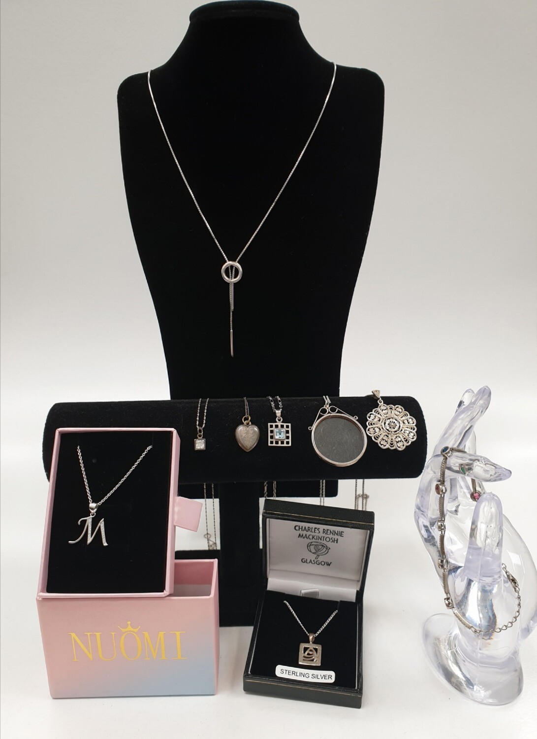 Bundle 925 Sterling Silver 46.50g 16 Pieces Assorted Pendants Chains