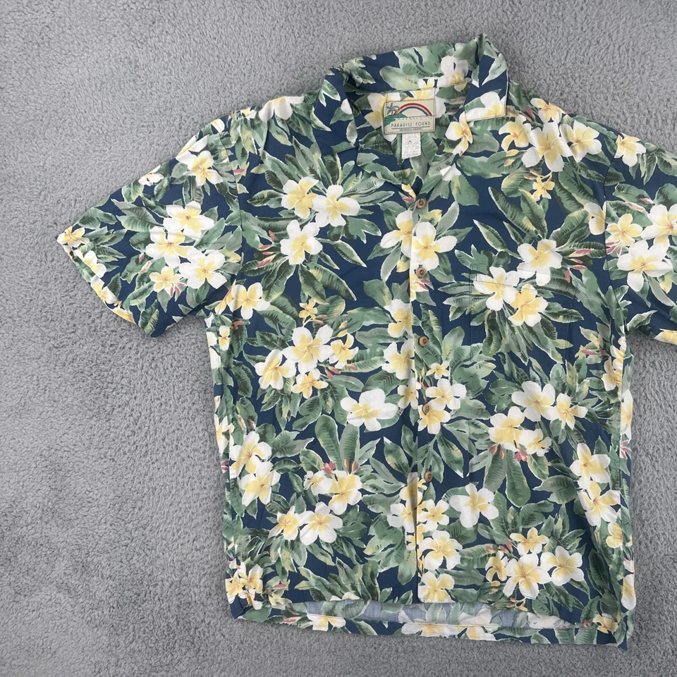 Camisa de campamento vintage Paradise Found para hombre M abotonada rayón hawaiano floral Foto 4 de 4