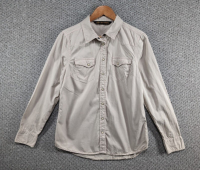 Harley Davidson Damen Beige Twill Western Freizeit Pearl Druckknopf Hemd M