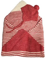 New Born Baby Knitted Coral Very Soft Crib Blanket and Bonnet Hat Handmade