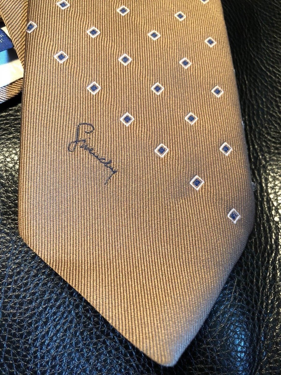 GIVENCHY TIE Signature beige blue Classic Woven Silk Necktie