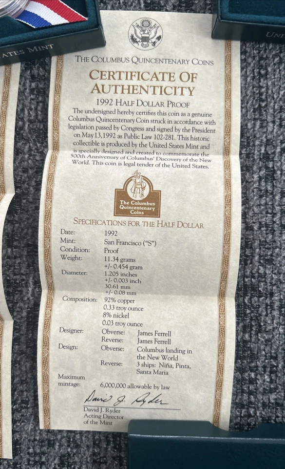 1992 US Mint Columbus Qunicentenary Half Dollar Clad Coin Complete Set, 2 Coins! - Image 4 of 4