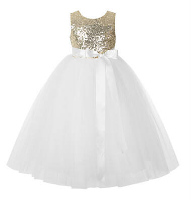 Sequin Heart Cutout Flower Girl Dress Formal Dress Father Daughter Dance Dresses