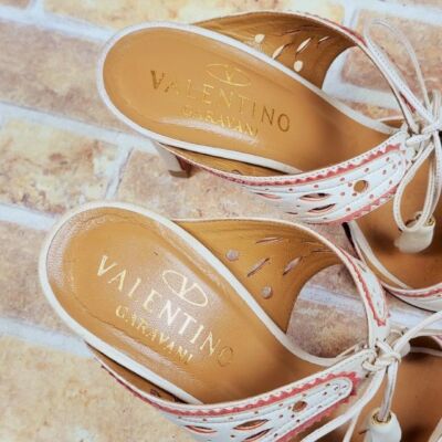 VALENTINO White Ivory Leather Heel Sandals Mules Shoes Size 35 1/2